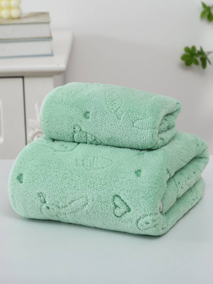 1 chiếc khăn in hình trái tim & thỏ hoặc 1 chiếc khăn tắm, khăn sợi nhỏ dễ thương cho phòng tắm, phòng tập thể dục, khách sạn - Màu xanh Bạc hà - Xem 1