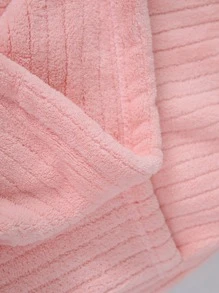1pc Coral Fleece 3D Striped Hooded Bathrobe, Loungewear, Spa, Sauna, Swimming, Gift - Pink - View 10