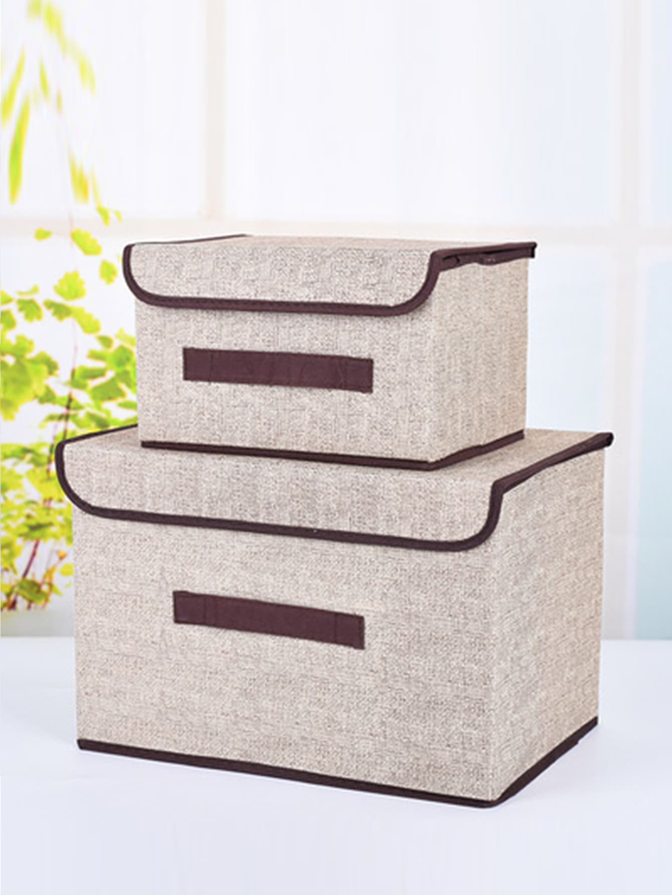 1pc Contrast Binding Clothes Storage Bag, Modern Non-Woven Fabric Portable Clothes Storage Box For Home  Decorations   Autumn Decor Festival Decor Room Decor Home Decor Fall Decor Bedroom Decor - Beige - View 1