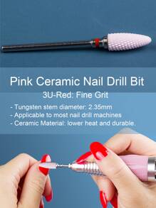 指甲鑽頭，1入組3/32英寸陶瓷指甲凝膠去除劑指甲銼刀頭，沙龍用專業亞克力美甲工具 - 紅色 - 查看 3