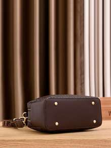 时尚字母装饰方形手提包搭配随机图案围巾、复活节礼物钱包 - 咖啡棕 - 查看 5