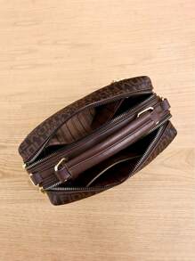 时尚字母装饰方形手提包搭配随机图案围巾、复活节礼物钱包 - 咖啡棕 - 查看 7