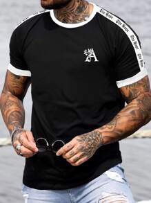 Manfinity Homme Men T-Shirts Fit Crew Neck Short Sleeve Graphic Tee Letter Graphic Street Summer Polyester - Black - View 1