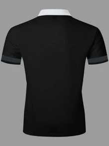 Manfinity Homme Áo thun có cổ Nam Dây kéo Khối Màu Lá thư Giải trí - Nhiều màu - Xem 2