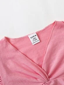 SHEIN 嬰兒前扭結荷葉邊上衣和草莓圖案短褲 - 彩色 - 查看 3