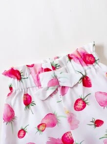 SHEIN 嬰兒前扭結荷葉邊上衣和草莓圖案短褲 - 彩色 - 查看 5