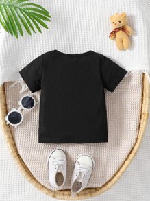 嬰兒小熊印花T恤 - 黑色 - 查看 2