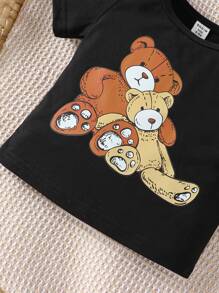 嬰兒小熊印花T恤 - 黑色 - 查看 4