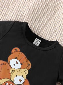 嬰兒小熊印花T恤 - 黑色 - 查看 5