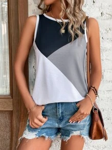 EMERY ROSE Áo khoác và áo lót dành cho xe tăng nữ Tương phản ràng buộc Khối Màu Giải trí - trắng - Xem 5