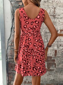 SHEIN LUNE Leopard Print Scoop Neck Dress