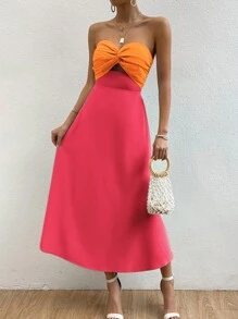 Zolique Two Tone Twist Front Tube Dress - Multicolor - View 3