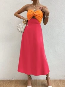 Zolique Two Tone Twist Front Tube Dress - Multicolor - View 4