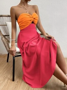 Zolique Two Tone Twist Front Tube Dress - Multicolor - View 5