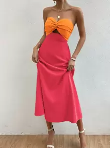 Zolique Two Tone Twist Front Tube Dress - Multicolor - View 6