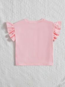 SHEIN 小女童獨角獸印花荷葉邊T恤