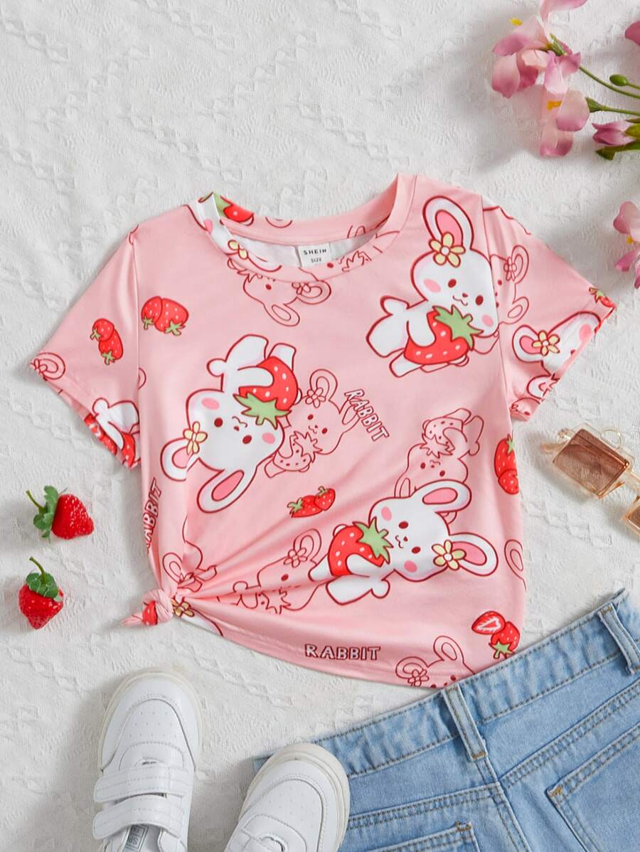 SHEIN 小女童卡通圖案T恤 - 彩色 - 查看 1