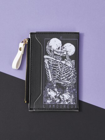 Deniart Tarjetero con gráficos de esqueleto oscuro y letras, ideal para días festivos como el Día de San Valentín