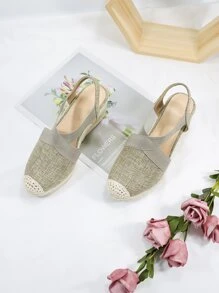 度假露跟坡跟鞋適用於女士亚麻尖頭編織鞋 - 杏色 - 查看 5