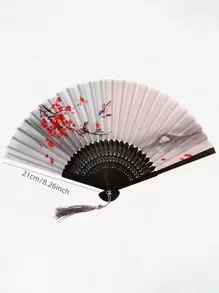 1 件花卉印花随机颜色折扇最佳礼物 - 彩色 - 查看 2