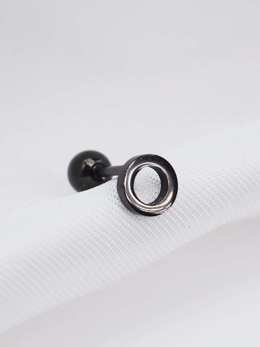 1入組男士圓形裝飾耳環 - 黑色 - 查看 1