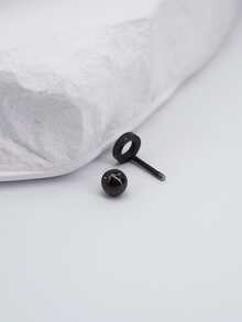 1入組男士圓形裝飾耳環 - 黑色 - 查看 4