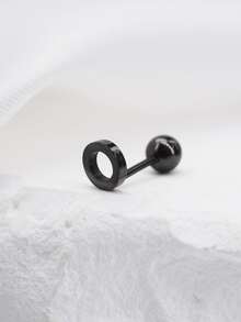 1入組男士圓形裝飾耳環 - 黑色 - 查看 5