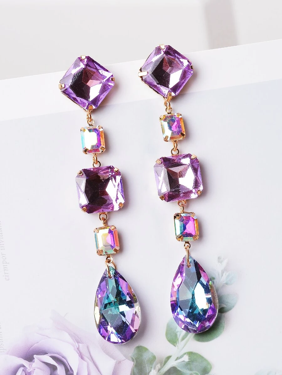 水鑽裝飾耳墜 - 紫羅蘭色 - 查看 1