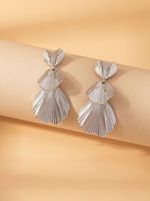 紋理質感金屬耳墜 - 銀色 - 查看 1