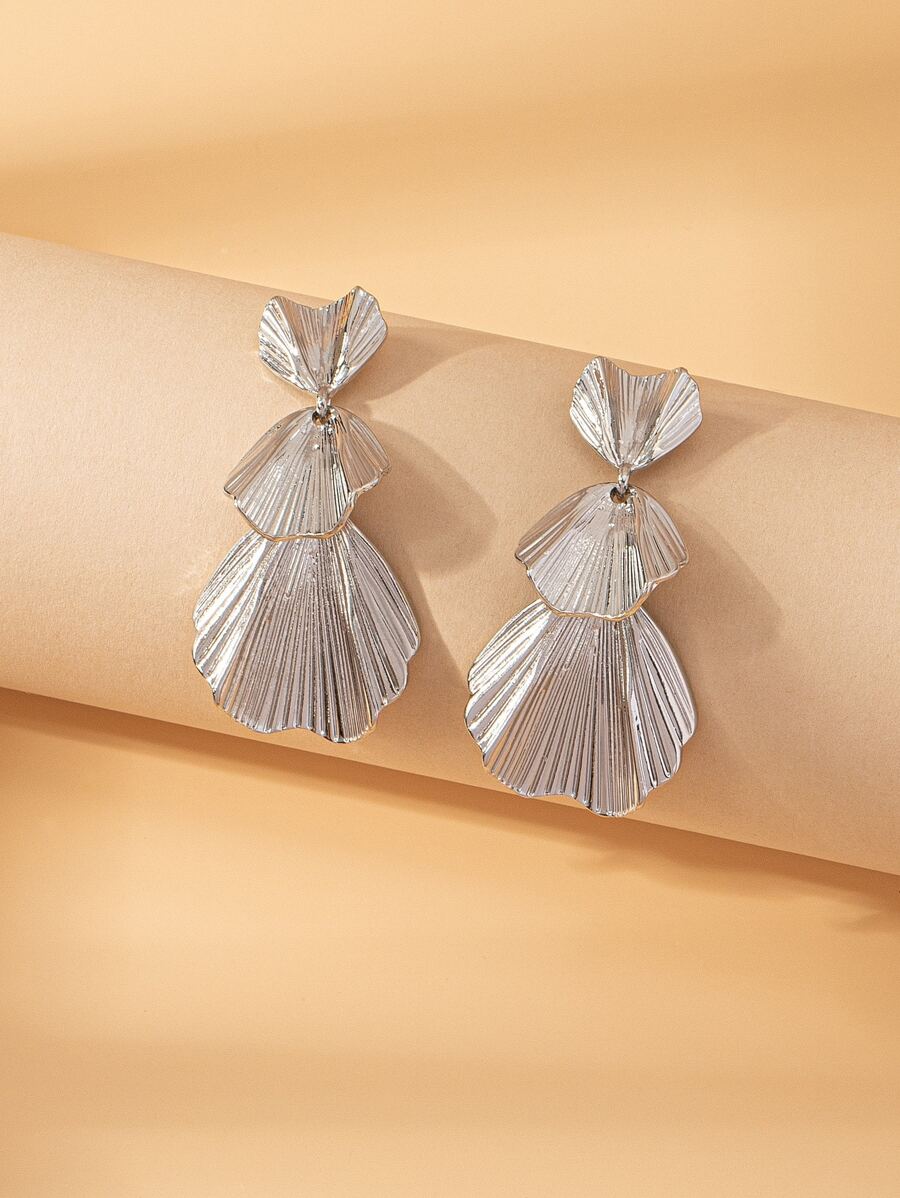 紋理質感金屬耳墜 - 銀色 - 查看 1