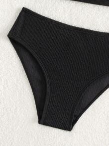 Conjunto de bikini asimétrico con escote recortado y rayas de arcoíris para niña preadolescente, para playa de verano - Negro - Ver 4