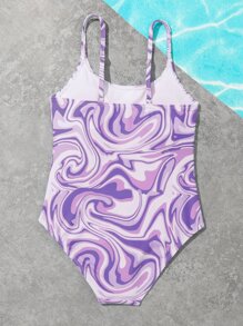 Girls Fluid Pattern One Piece Swimsuit - Purple - View 2