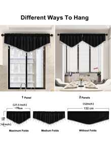 1pc Bead Decor Window Valance, Modern Polyester Black V Shaped Curtain Valance For Home - Black - View 6