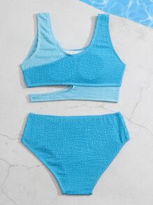 Tween Girl Colorblock Cut Out Bikini Set Summer Beach - Blue - View 2