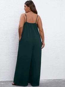 SHEIN LUNE Plus Solid Wide Leg Cami Jumpsuit - Dark Green - View 2