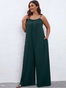 SHEIN LUNE Plus Solid Wide Leg Cami Jumpsuit - Dark Green - View 4