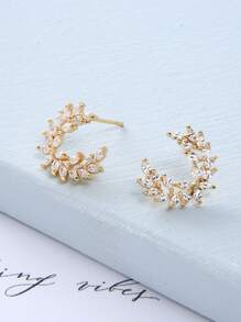 3pcs Set 18K Gold Plated Copper Cubic Zirconia Stud Earrings, Necklace Pendant Jewelry Set, Luxury Wedding Gift For Women - Yellow Gold - View 3