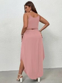 SHEIN LUNE Plus Letter Graphic Cami Top & Curved Hem Skirt - Dusty Pink - View 2