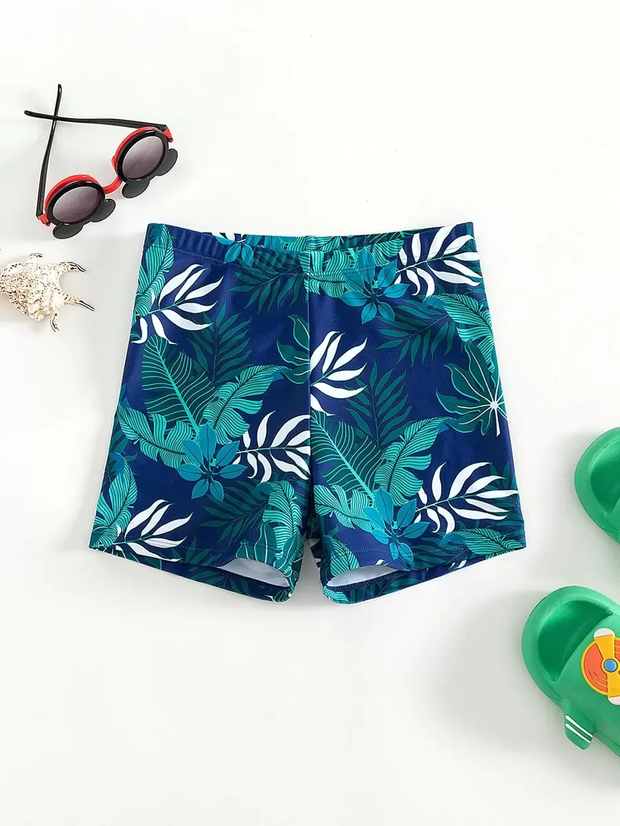 Tween Boy Tropical Print Swim Shorts Summer Holiday - Navy Blue - View 1