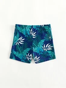 Tween Boy Tropical Print Swim Shorts Summer Holiday - Navy Blue - View 2
