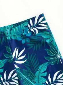 Tween Boy Tropical Print Swim Shorts Summer Holiday - Navy Blue - View 3