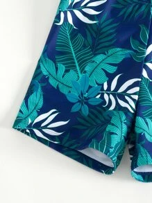 Tween Boy Tropical Print Swim Shorts Summer Holiday - Navy Blue - View 4