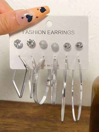 12pcs/set Rhinestone Decor Earrings