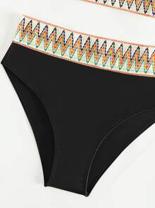 SHEIN Teen Girls Chevron Tape Bikini Set Summer Beach - Black - View 3