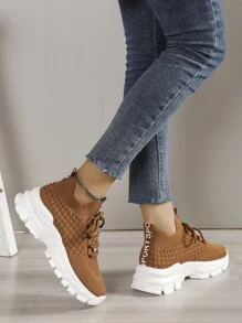 2025 秋季女式轻质网眼透气跑步鞋，舒适低帮厚底运动鞋 - 棕色 - 查看 6