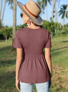 SHEIN LUNE 素色荷葉邊下擺T恤 - 紅木色 - 查看 2