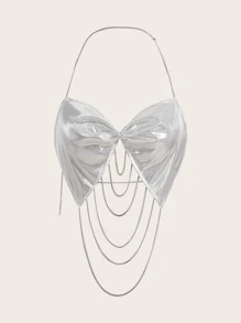 SHEIN ICON Top halter con diseño de cadena de espalda abierta de color metálico