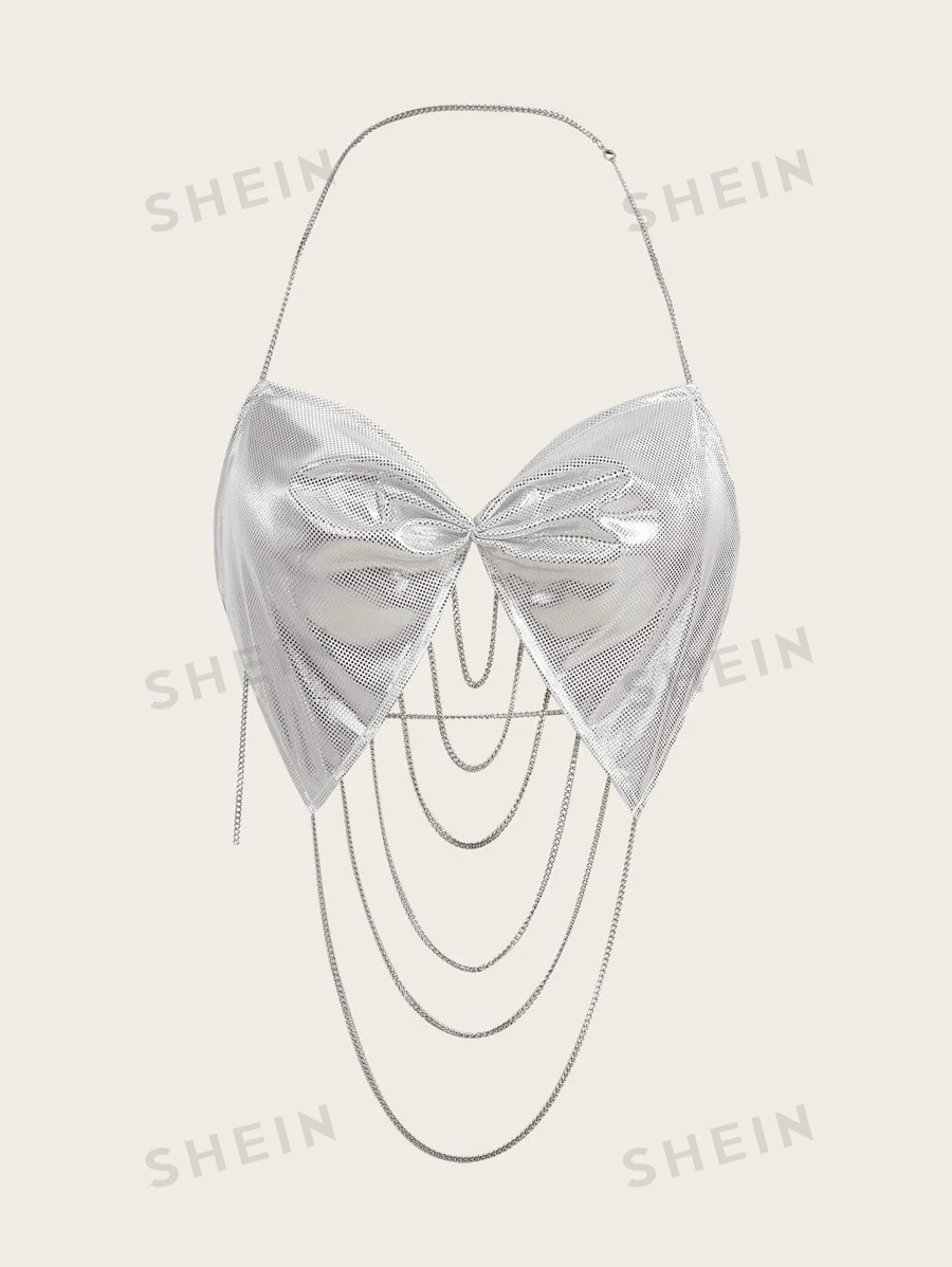 SHEIN ICON Top halter con diseño de cadena de espalda abierta de color metálico