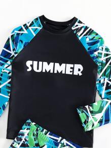 Boys Letter & Brush Print Beach Swimsuit - Multicolor - View 3