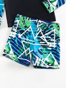 Boys Letter & Brush Print Beach Swimsuit - Multicolor - View 4